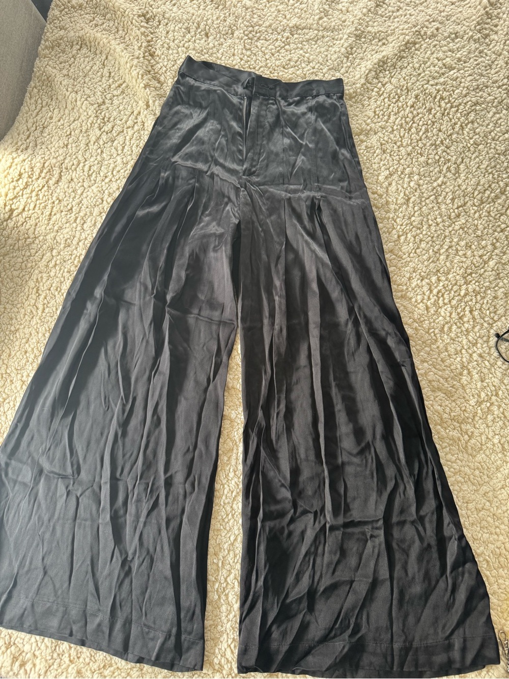Free People Black Satin-Look Wide Leg Pants